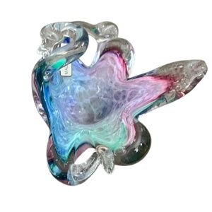 Lavorazione Vintage Hand Blown Sculpted Arte Murano Glass Swan Trinket Dish